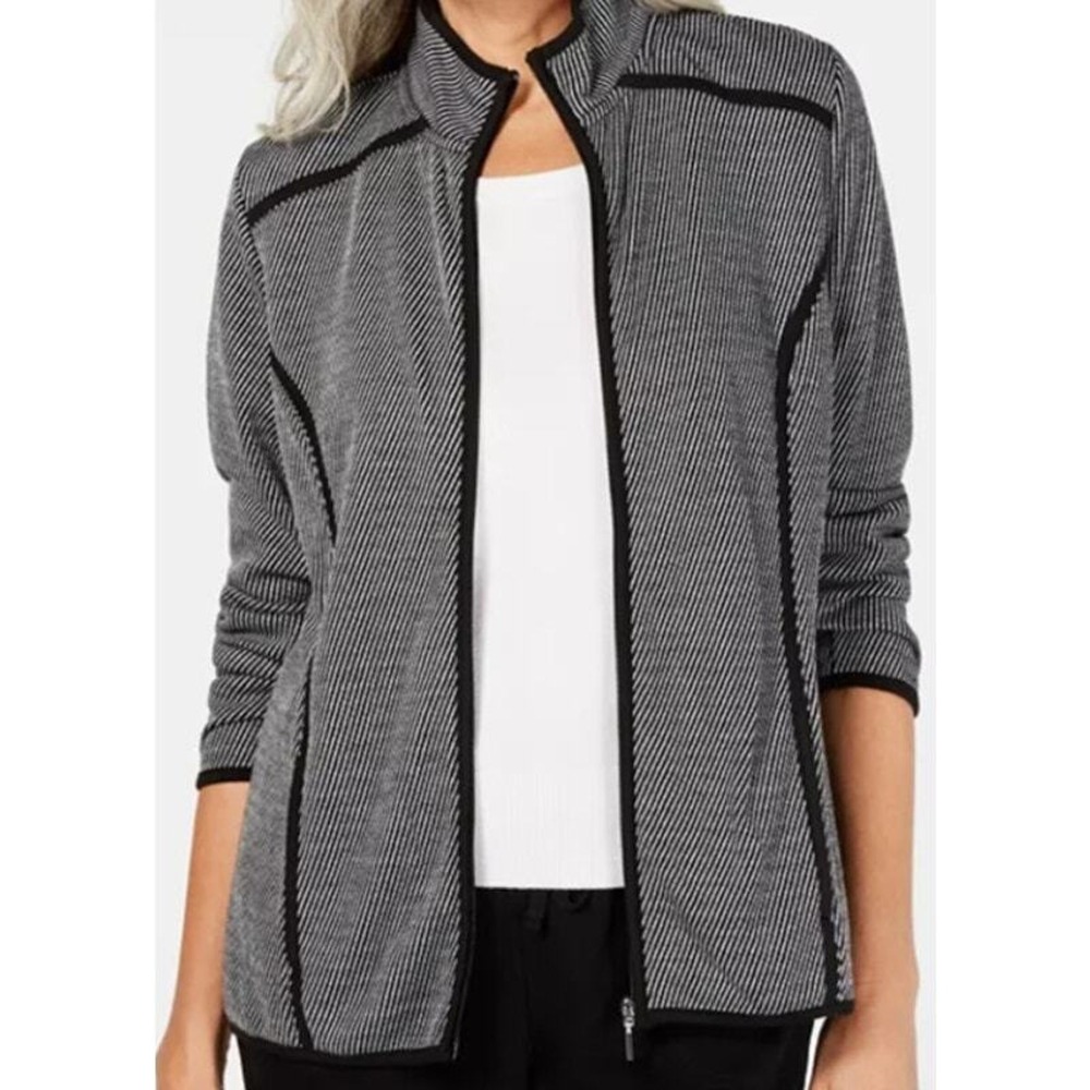 Karen Scott Sport French Terry Zip‎ Up Jacket Womens XXL Black White Retro Sport